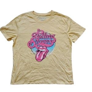 NEW Rolling Stones Rhinestone Logo Tee Women’s XL Yellow 🎸 Licensed Band Shirt